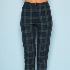 Brandy Melville Tilden Pants Navy Dark Green Plaid